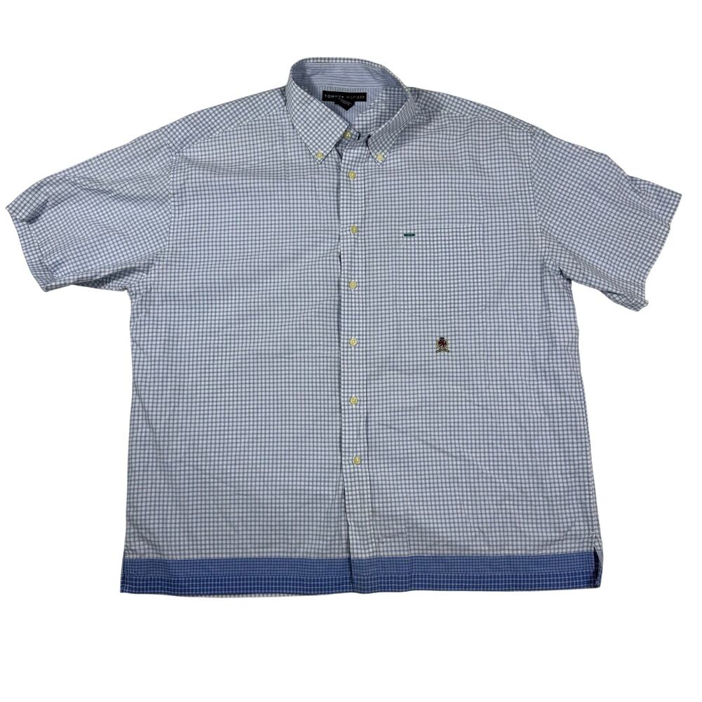 VTG 90's Tommy Hilfiger‎ Checkered Blue Men's XL Short Sleeve Button Down Shirt